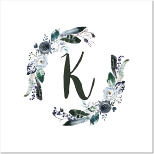 Floral Monogram K Dark Bohemian Flora Posters and Art